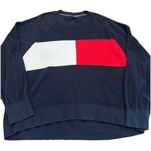 Tommy Hilfiger Sweater Womens XXL Blue Suede Long Classic Crewneck Preppy Adult